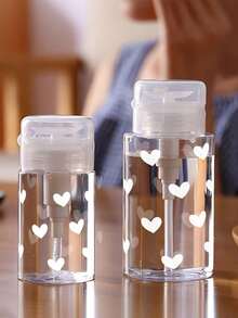 可爱白色爱心图案可重复灌装透明旅行卸妆瓶，带3.38盎司/6.76盎司便携式按压泵，适用于卸甲油、爽肤水和卸妆液，圆顶设计，仅限手洗，可重复使用，卸妆瓶