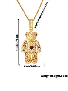 Colar com pingente de urso de pelúcia cravejado de zircônia requintada, estilo minimalista de luxo