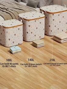 Large Capacity Foldable Storage Box With Handles For Bedroom And Closet, Cute Pattern Design Makes Home Organization Fun, Woven Material Suitable For Seasonal Changes