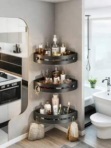 1pc Multifunctional Wall Mounted Bathroom Storage Rack, Shampoo And Cosmetics Storage Rack, No Power Supply Required Bathroom Corner Shower Rack, No Drilling Adhesive Required Bathroom Storage Rack, Wall Mounted Shampoo Storage Rack Bathroom Accessories Bathroom Tools - Multicolor - View 6