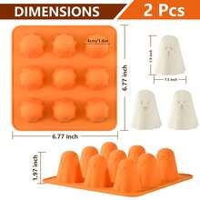 2 包鬼硅胶模具不粘 3D 巧克力模具 9 腔可爱鬼模具用于果冻软糖布丁冰块树脂蛋糕万圣节派对装饰 - 橘色 - 查看 7