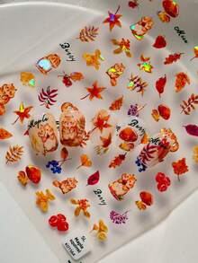 1 秋冬季节，激光和贝壳灯美甲贴纸，采用黄色和红色设计风格以及温暖的枫叶风格颜色，适合美甲爱好者收藏和女士和女孩DIY使用 - 彩色 - 查看 6