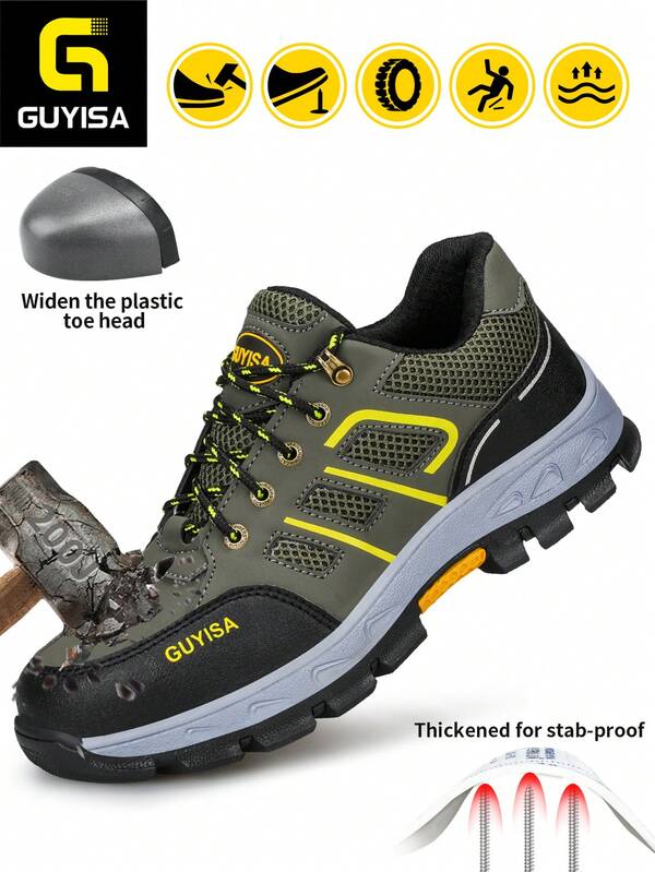 GUYISA Scarpe da uomo, stivali con punta in acciaio, antiscivolo, antipuntura, resistenti all'usura, morbide e confortevoli, basse, adatte per fabbrica, officina, cantiere edile, suola con colore sfumato, scarpe da lavoro alla moda, ampia maglia traspirante (Questa è la taglia CN, la taglia internazionale è diversa, questo modello è piccolo, si prega di ordinare una taglia in più!)