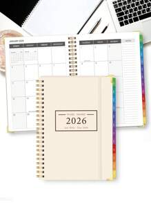 2026学年周/月计划日历，1月至12月，A5极简主义月/日计划笔记本，带联系人、月度标签、笔记和内袋，返校用品，办公桌配件，2026新年礼物