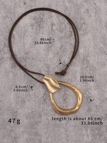 1pc Minimalist Gold & Silver Tone Alloy Bohemian Water Drop Pendant Necklace, Vintage Artistic Beach Style Necklace For Women, Couples, Daily Wear - Wax Rope - View 11