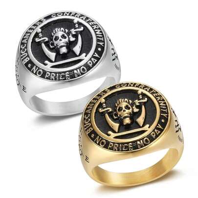 1pc European & American Hip-Hop Jewelry, Pirate Ship Anchor, Cross, Compass, Skull Stainless Steel Ring, Hypoallergenic, Fade-Resistant, Nautical Wear, Best Gift