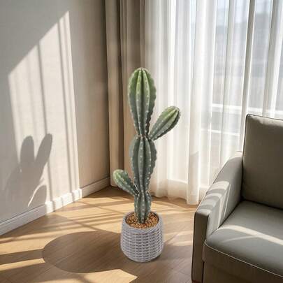Cactus artificial de 87 cm de alto, textura realista, planta en maceta alta, cactus artificiales, cactus artificial realista para decoración del hogar y la oficina.