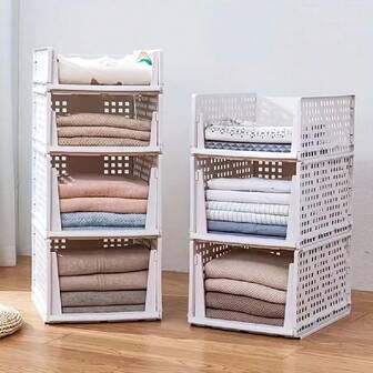 1 Pack Folding Closet Organizers Storage Box, Stackable Storage Bins, Plastic Drawer Basket Closet Storage For Wardrobe Cupboard Kitchen Bathroom Office