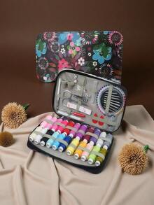 1 set d'outils de couture portables imprimés, kit d'outils de couture pratique pour la maison - 10 pièces/45 pièces/86 pièces/130 pièces Boîte de fils, aiguilles, enfileur, fournitures de couture artisanales, comprend une boîte en tissu - Ensemble complet d'outils d'artisanat et de réparation avec des fils de couleurs assorties, convient aux voyages et à l'utilisation domestique des dames - Fournitures d'artisanat essentielles toute l'année