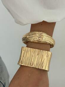 1 件装不对称弧形光滑手镯，百搭合金女士手镯，适合日常佩戴、派对、礼品 - 金色 - 查看 3