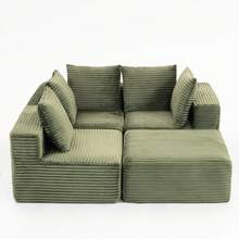4-Seat Magic Cube Compressed Sofa  – Luxe Corduroy, No Assembly Required, Modular Design, Soft Sit For Primary Living Spaces & Homeowners - Green + 4 Seat - View 5