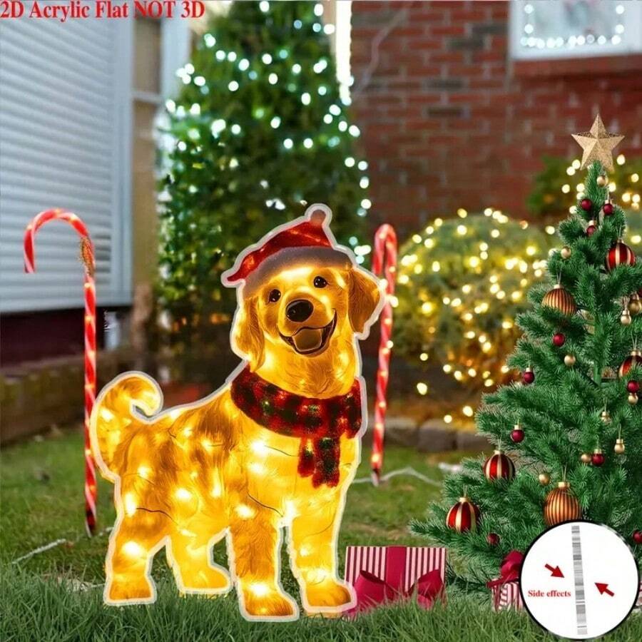 1pc 2D Flat Adorable Dog Acrylic Garden - Perfect For Christmas Outdoor Decor, No Power Needed - Ideal Christmas Holiday Gift For Loved Ones And Friends, Holiday Decor, Seasonal Decor, Modern Design, Minimalist Icon, Dog Themed Decor, Decorative Sign, Gift - Multicolor - View 1