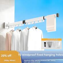 Tendedero de ropa montado en la pared, plegable y retráctil de 3 pliegues para almacenamiento en la lavandería - Multicolor - Ver 12