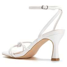 Women Square Open Toe Ankle Buckle Slingback Kitten Heels Summer Dress Sandals - White - View 3