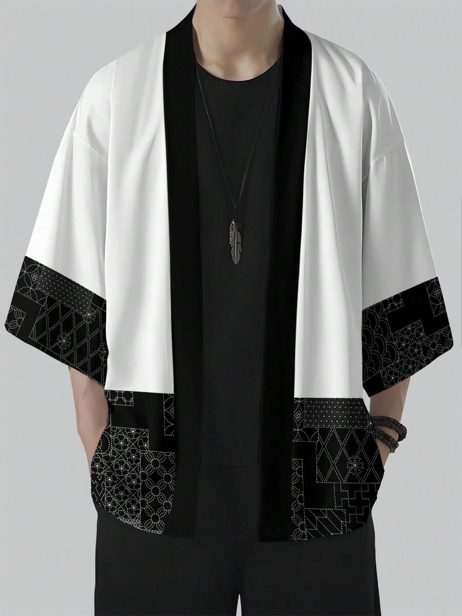 Men's Casual Open Cardigan, Chinese Style Hanfu Open Cardigan, Casual Summer Clothing - White - View 1