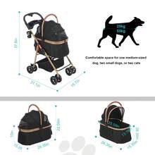Pet Stroller 3-In-1 With Seat With A One-Hand Foldable Aluminium Frame, One-Click Foldable,Detachable Carrier,Compact Stroller With Adjustable Armrests, Combined Strollers,High Landscape Travel Pushchair - Black - View 9