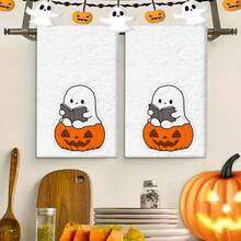 2/4 Pcs Ghost Pumpkin Printed Dish Towels, Halloween Gifts, Halloween Decorations, Super Absorbent Microfiber Modern Towels For Cooking, Baking, Washing Dishes, Cleaning, Hand Towels, Tea Towels, Soft And Highly Absorbent, Kitchen Decor, Gifts For Neighbors, Moms, Birthdays, Housewarming For Friends, Kitchen Essentials, Daily Necessities