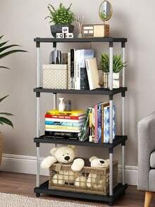2/4 Tier Multifunctional Storage Rack, High Capacity Thick, Multi-Layer Storage, Space Saving, Sturdy Easy Installation, Suitable For Kitchen, Bathroom, Bedroom, Office, Garage | Open Shelving And Enclosed Cabinet, Bathroom Storage Accessories And Space Saving Design, Storage Rack, Organizing Shelf - Black - View 1