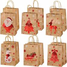 6 pièces Sacs cadeaux de Noël avec poignées, sacs cadeaux en papier de carte de Noël - motifs Père Noël, renne et bonhomme de neige, sacs de shopping de Noël, sacs de rangement, sacs fourre-tout, convient pour les achats de Noël et les cadeaux de fête, pour emballer les cadeaux, petits sacs cadeaux en papier de Noël, décorations de Noël, salle de classe, mariage