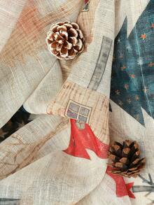 1pc Lightweight & Minimalist Fashion Christmas Red Snowflake Printed Curtain, Suitable For Living Room, Bedroom Home Decor, For All Seasons