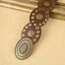 1 pieza Cinturón de mujer de PU con hebilla redonda para ojos hinchados, estilo bohemio de moda, adecuado para uso diario en verano, escuela en otoño, otoño y Halloween - Cafetería - Ver 7