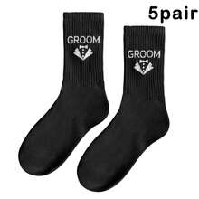Bộ 5 đôi tất đen in chữ và họa tiết cho nam, làm từ vải dệt kim Polyester và Nylon, dày dặn, phù hợp cho phù rể, chú rể, cha chú rể trong tiệc cưới, mùa thu - màu đen - Xem 15