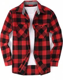 Mens Flannel Shirt Long Sleeve Button Down Plaid Flannel Shirt - Vải nỉ đỏ - Xem 4