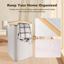 Laundry Hamper With Lid Cover - Sturdy Tall Bamboo Laundry Basket Clothes Organizer - Aesthetic Bedroom Fabric Bin - Big Bathroom Dirty Clothes Hamper - 100 Liters - Beige Vegetable Basket - Màu be - Xem 4