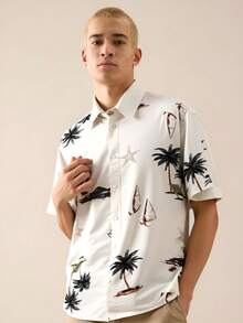 MIVADA Camisa Masculina Estampada de Verão – Conforto e Estilo Tropical - Branco - Visão 3