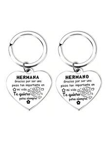 1pc Heart-Shaped Stainless Steel Keychain, Sibling Gift, Best Brother Metal Keychain, Gift For Men, Sibling Gift - Multicolor - View 1