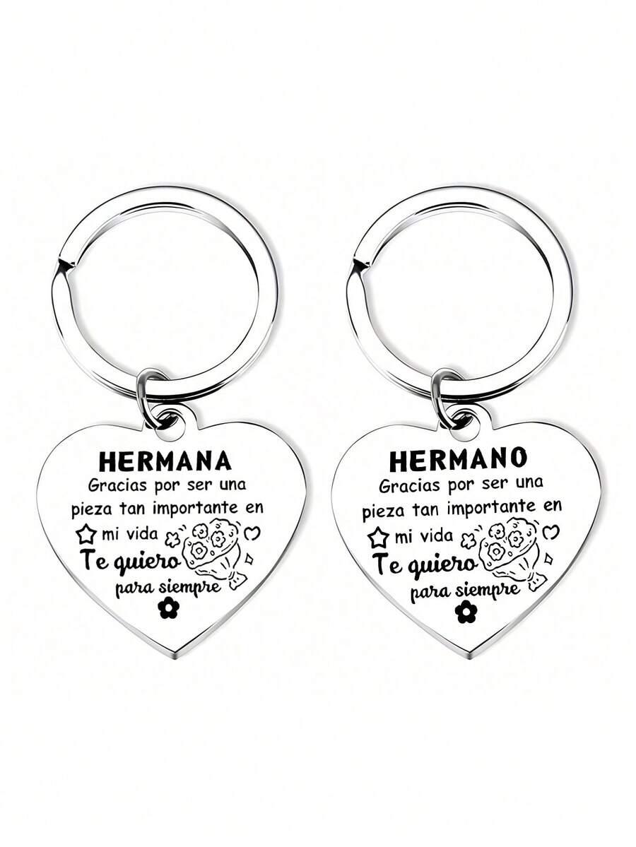 1pc Heart-Shaped Stainless Steel Keychain, Sibling Gift, Best Brother Metal Keychain, Gift For Men, Sibling Gift - Multicolor - View 1