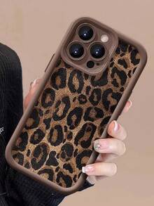 Cheetah,Leopard Print 3pcs Brown Leopard Print Faux Leather Wrist Strap Lanyard Pattern Shockproof Soft TPU Phone Case Compatible With Apple 11/12/13/14/12 Pro Max/16 Pro/15/X/XR/7/8Plus, Series, Lens Protection - Multicolor - View 4