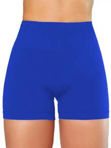 Quần short bó sát cạp cao, không đường may, chất liệu vải dệt kim màu đào, giúp kiểm soát vùng bụng, nâng mông, thích hợp cho chạy bộ, tập thể dục, yoga, quần short spandex, quần boxer nữ mùa hè. - Xanh đậm - Xem 3