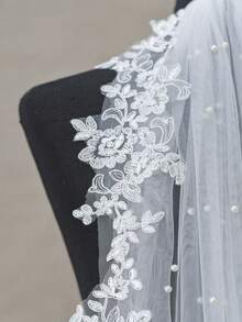 1 pieza Velo de novia con adorno de encaje romántico y decoración de perlas falsas, disponible en múltiples longitudes, incluye peine para el cabello, adecuado para propuesta, compromiso, boda y ceremonia civil, accesorio para el Día de San Valentín