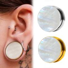 2 件装热销圆形海螺形 316 不锈钢耳塞 耳洞 女士身体饰品耳塞 - round - 查看 1