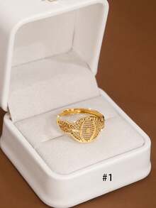 1pc Handcrafted Oval Sun Pattern Adjustable Ring, 24K Gold Plated, Suitable For Women, No Packaging - Oval Series - View 2