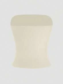 XLLAIS 性感无肩带基础款背心，时尚纯色弹力修身抹胸上衣，适合女性四季穿着 - 米色 - 查看 8