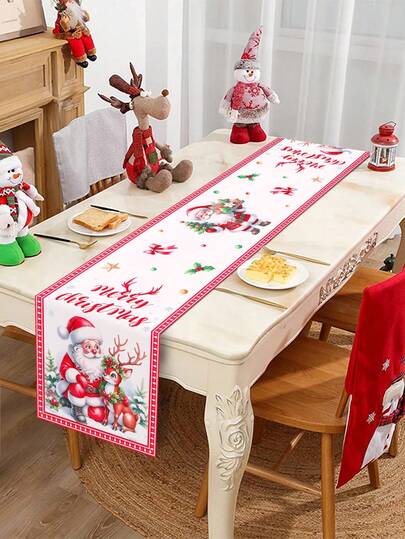 1 件圣诞快乐桌旗，180*35 厘米涤纶桌旗，圣诞老人桌布，驯鹿图案，桌布，圣诞装饰，圣诞装饰，装饰，装饰，家居圣诞装饰，圣诞饰品，厨房装饰，餐桌装饰，桌面装饰