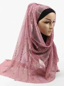 女士亮片蕾丝网眼闪光奢华头巾围巾日常围巾披肩金色和银色闪光件将随机发送。 - 彩色 - 查看 16