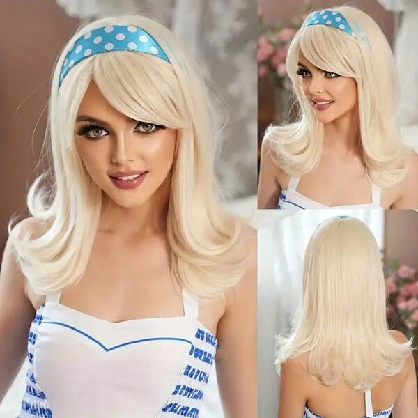 Peluca sintética recta de 38 pulgadas de largo, adecuada para mujeres - Gorro de red de rosa con 150% de densidad con flequillo, aspecto natural, adecuada para cosplay y uso diario, cabello liso de 38 pulgadas de largo, peluca de cosplay, tocado cómodo