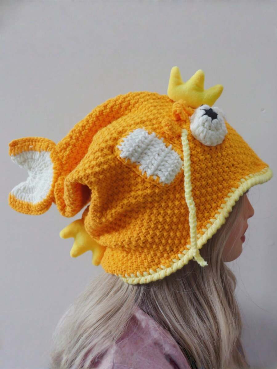 1 Piece Cute Clownfish Hat Knitted Warm Hat Goldfish Three-Dimensional Shape Soft And Warm Neutral Style Suitable For Daily Leisure Vacation, Fall / Winter