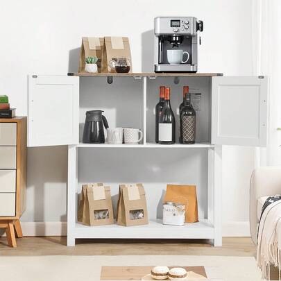 Coffee Bar Cabinet, 31.5 X 13.8 X 34.6 In Farmhouse Coffee Bar Cabinet With 3-Tier Storage, Coffee Bar Table With Magnet Doors, Farmhouse Sideboard Buffet Cabinet For Living Room, Entryway