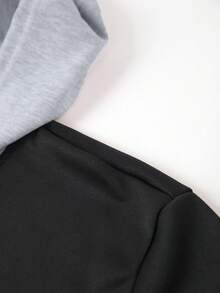 Men's Thin Paris Letter Print Contrast Color Hoodie And Pants Set, Fashion Casual Sportswear With Pockets And Drawstring Waist Trousers, Suitable As Gift For Husband Or Boyfriend, Spring/Autumn