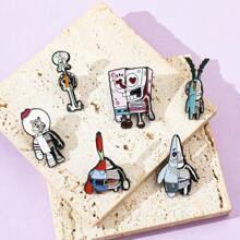 SPONGEBOB 海绵宝宝1/6件创意动漫海绵宝宝胸针套装创意浮游生物机器人珐琅别针背包服装首饰金属徽章配饰礼物