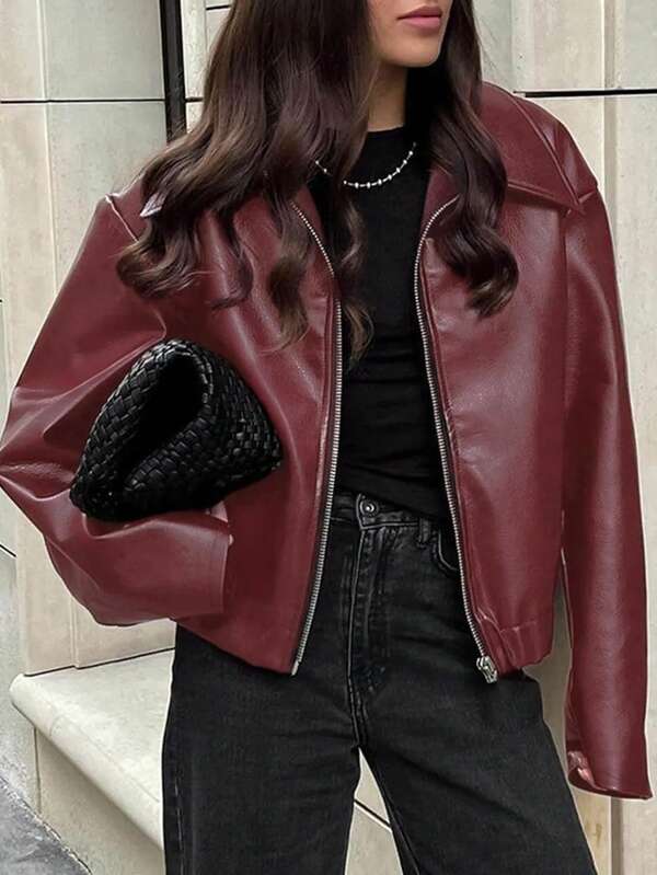 Women's Spring And Autumn Jacket Design, Comfortable, Cool And Handsome, With A Sense Of Atmosphere, Suitable For Traveling, With A Sense Of Freedom, Zipper, Slouchy Matching, Long Sleeves, Splicing, Lapel, Leisure Vacation, Inelastic, Textured Fabric, Fashionable, And Simple