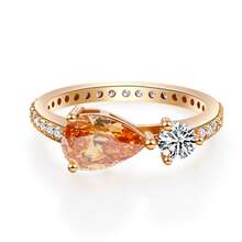 1pc Exquisite 1.5ct Sunset Red Pear Cut & 0.3ct Round Moissanite S925 Silver Plated White Gold Eternal Promise Ring, With Certificate - Rose Gold - View 2