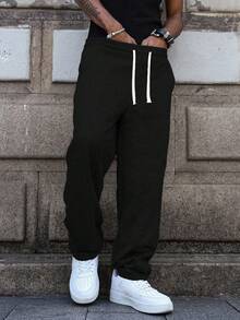 Men's Loose Casual Straight Leg Pants, Loose Black Sweatpants