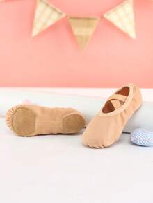 高弹力芭蕾舞鞋、女童帆布舞鞋、拖鞋、瑜伽鞋、室内练习鞋 - 杏色 - 查看 6