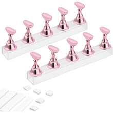 Acrylic Nail Display Stand DIY Nail Crystal Holder Magnetic Practice Stands With Reusable Adhesive Putty Clay For False Nail Tip Manicure Tool (Pink) - 粉色 - 查看 1
