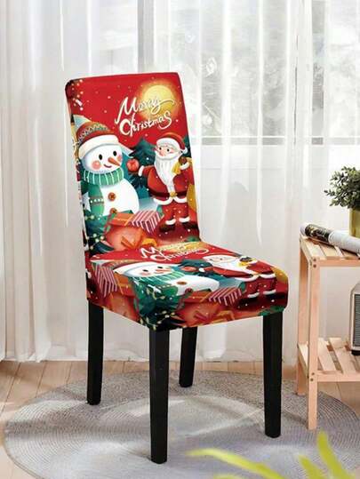 1 件圣诞餐椅套，可伸缩可拆卸可洗餐厅椅保护套，圣诞老人雪人厨房椅套，圣诞节派对家居装饰椅套保护套